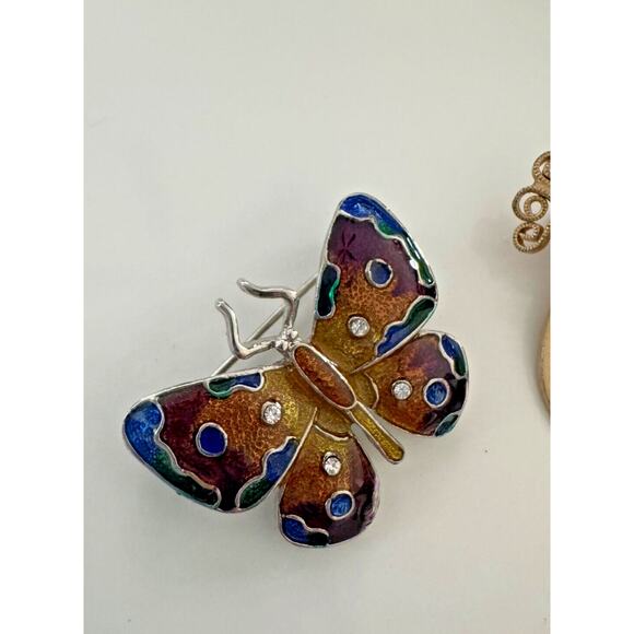 Vintage Butterfly Brooch Pins Lot of 2- Gold Tone with Rhinestones, Enamel Inlay - Picture 3 of 5